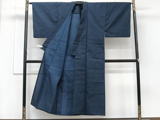 平和屋着物＊夏物　男性　お召　霞文　黒地　正絹　逸品　CABJ4272xi