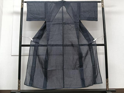 平和屋着物＊夏物　本場小千谷縮　色無地　青褐色　麻　逸品　CABJ4273xi