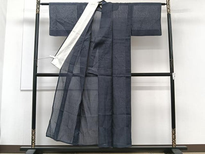 平和屋着物＊夏物　本場小千谷縮　色無地　青褐色　麻　逸品　CABJ4273xi