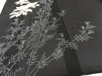 平和屋着物＊夏物　訪問着　絽　枝草花文　黒地　金彩　正絹　逸品　CABJ4275xi