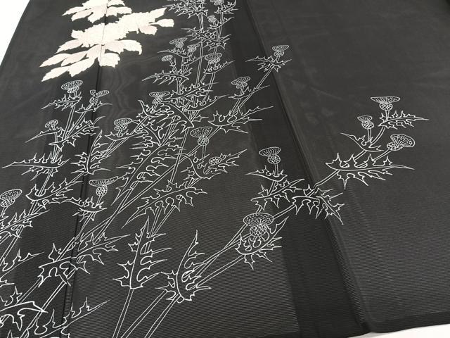 平和屋着物＊夏物　訪問着　絽　枝草花文　黒地　金彩　正絹　逸品　CABJ4275xi