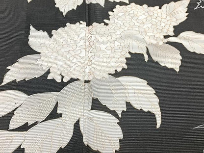 平和屋着物＊夏物　訪問着　絽　枝草花文　黒地　金彩　正絹　逸品　CABJ4275xi