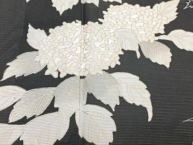 平和屋着物＊夏物　訪問着　絽　枝草花文　黒地　金彩　正絹　逸品　CABJ4275xi