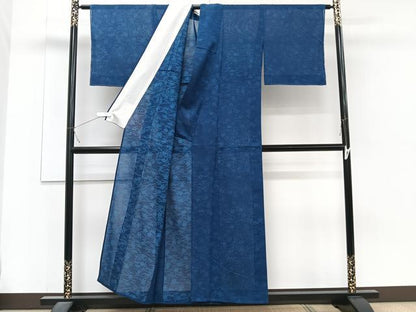 平和屋着物＊夏物　小紋　紗　藍　こぼれ松葉花文　正絹　逸品　CABJ4277xi