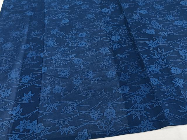 平和屋着物＊夏物　小紋　紗　藍　こぼれ松葉花文　正絹　逸品　CABJ4277xi