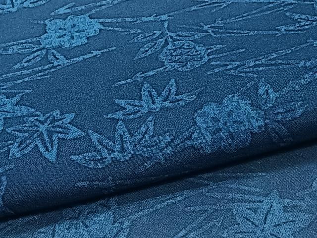 平和屋着物＊夏物　小紋　紗　藍　こぼれ松葉花文　正絹　逸品　CABJ4277xi