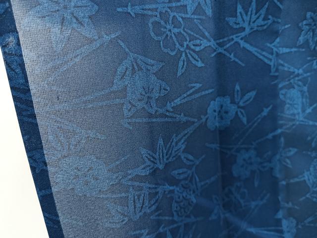 平和屋着物＊夏物　小紋　紗　藍　こぼれ松葉花文　正絹　逸品　CABJ4277xi