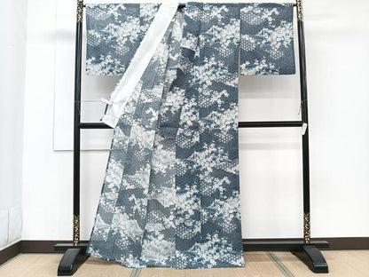 平和屋着物＊夏物　小紋　絽　幾何学風景花文　洗える着物　CABJ4283xi