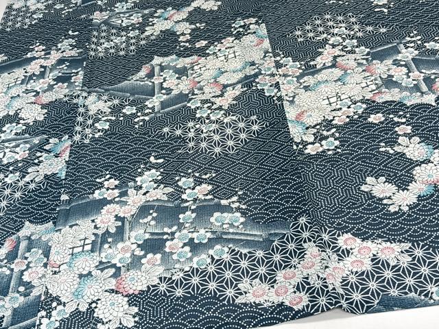 平和屋着物＊夏物　小紋　絽　幾何学風景花文　洗える着物　CABJ4283xi