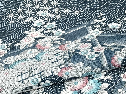 平和屋着物＊夏物　小紋　絽　幾何学風景花文　洗える着物　CABJ4283xi