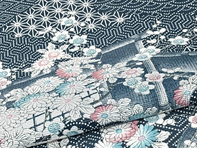 平和屋着物＊夏物　小紋　絽　幾何学風景花文　洗える着物　CABJ4283xi
