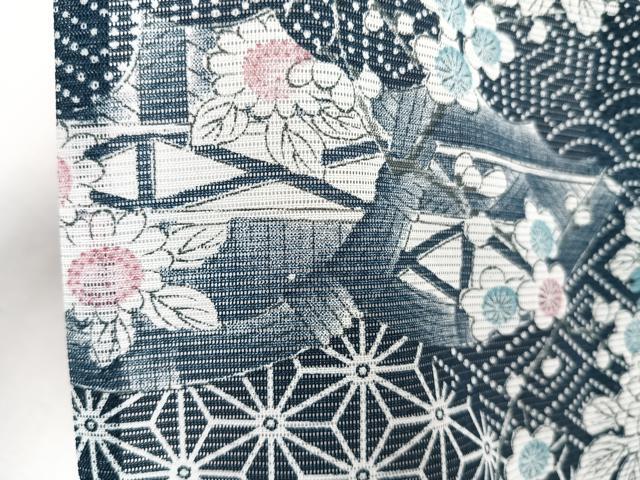 平和屋着物＊夏物　小紋　絽　幾何学風景花文　洗える着物　CABJ4283xi