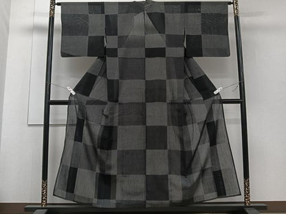 平和屋着物＊夏物　夏結城　100亀甲　格子亀甲文　正絹　逸品　CABJ4284xi
