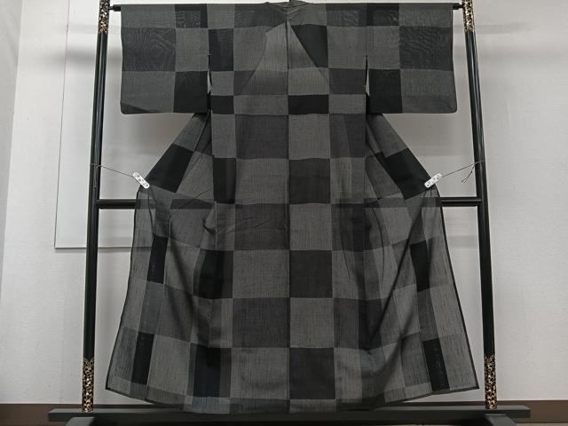 平和屋着物＊夏物　夏結城　100亀甲　格子亀甲文　正絹　逸品　CABJ4284xi