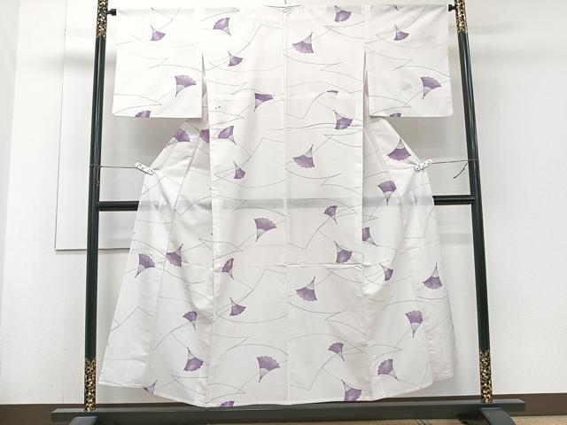 平和屋着物＊夏物　小紋　絽　檜扇文　銀彩　洗える着物　CABJ4285xi