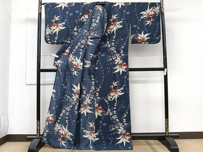 平和屋着物＊夏物　撫松庵　小紋・浴衣兼用　セオアルファ　金魚草文　洗える着物　CABJ4289xi