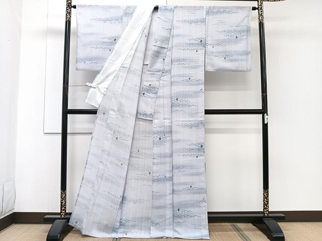平和屋着物＊夏物　小紋　紗　抽象文　さんび謹製　洗える着物　CABJ4291xi