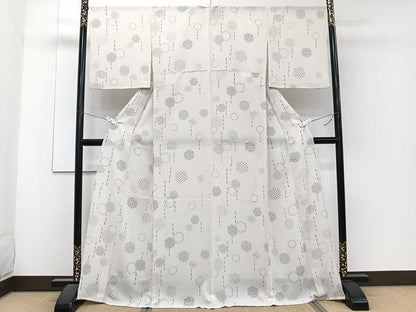 平和屋着物＊夏物　小紋　紗　花丸文　三越扱い　さんび謹製　洗える着物　CABJ4292xi