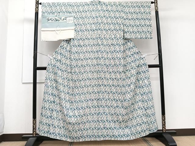 平和屋着物＊夏物　小紋　絽　秀美てぞめびんがた　抽象文　反端付き　正絹　逸品　CABJ4300xi