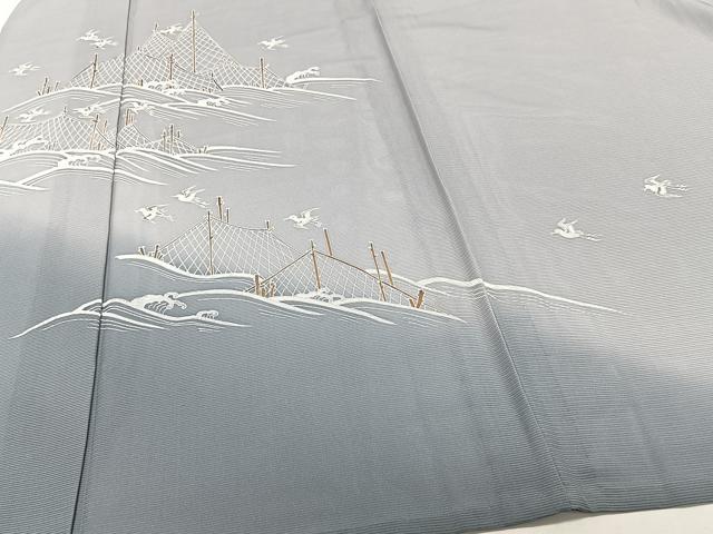 平和屋着物＊夏物　訪問着　絽　立波飛鳥風景文　正絹　逸品　CABJ4301xi