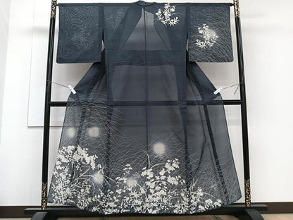 平和屋着物＊夏物　訪問着　紋絽　草花文　蛍ぼかし　正絹　逸品　CABJ4302xi