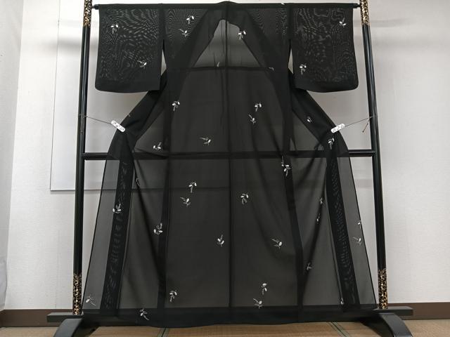 平和屋着物＊夏物　小紋　絽　絞り　草花文　黒地　正絹　逸品　CABJ4311xi
