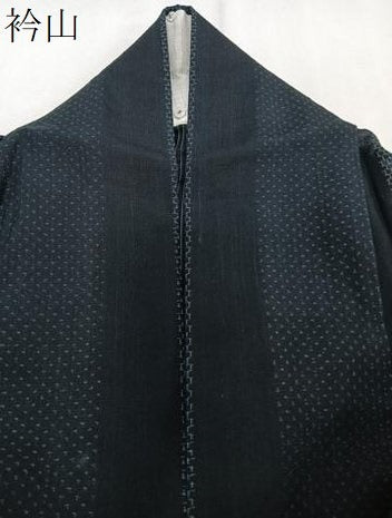 平和屋着物＊夏物　夏結城　100亀甲　亀甲間道　黒地　正絹　逸品　CABJ4312xi