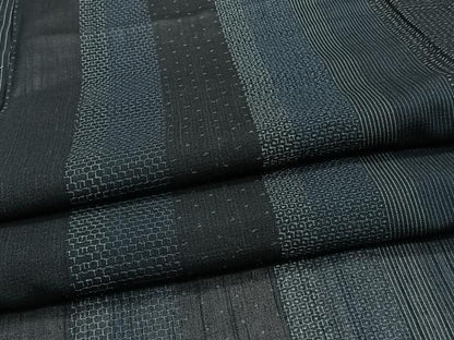 平和屋着物＊夏物　夏結城　100亀甲　亀甲間道　黒地　正絹　逸品　CABJ4312xi
