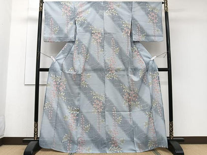 平和屋着物＊夏物　小紋　紗　枝垂れ草花文　洗える着物　CABJ4316xi