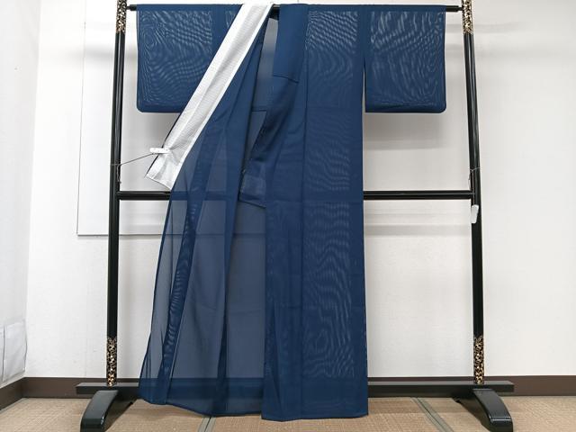 平和屋着物＊夏物　色無地　絽　濃藍色　洗える着物　CABJ4324xi
