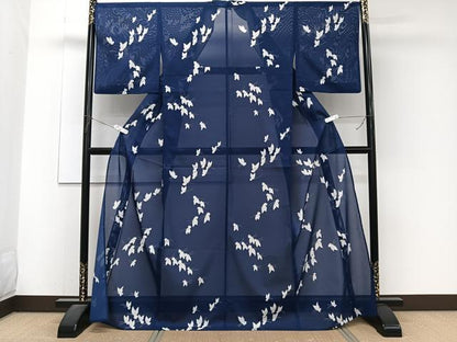 平和屋着物＊夏物　小紋　絽　舞蝶文　洗える着物　CABJ4333xi