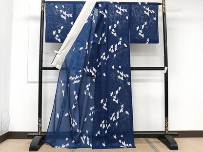平和屋着物＊夏物　小紋　絽　舞蝶文　洗える着物　CABJ4333xi