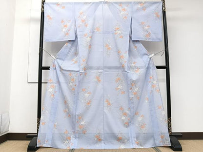 平和屋着物＊夏物　小紋　絽　草花文　洗える着物　未使用　CABJ4343xi