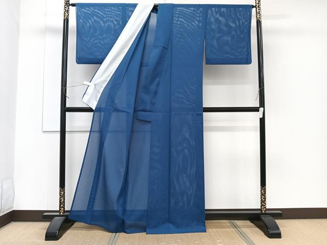 平和屋着物＊夏物　色無地　絽　藍色　洗える着物　CABJ4347xi
