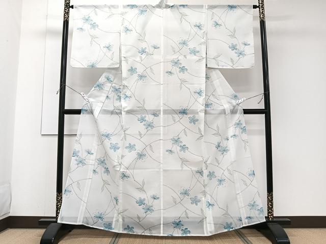 平和屋着物＊夏物　小紋　絽　枝草花文　洗える着物　CABJ4357xi