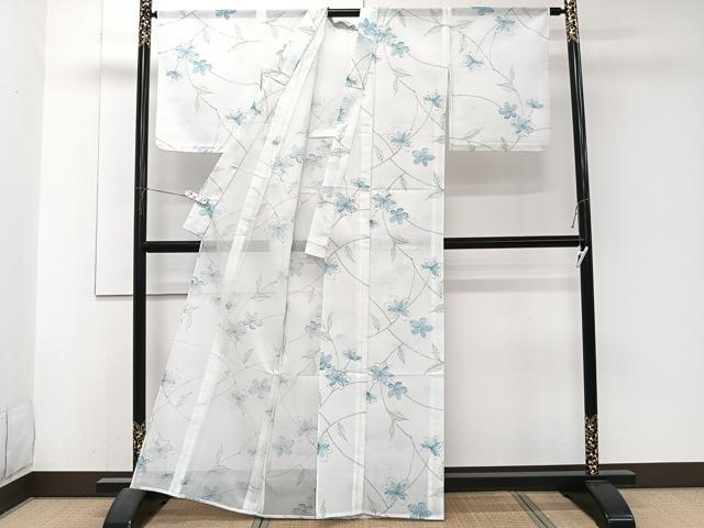 平和屋着物＊夏物　小紋　絽　枝草花文　洗える着物　CABJ4357xi