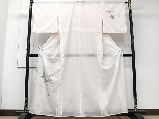平和屋着物＊夏物　訪問着　絽　手描き　花蝶文　金彩　洗える着物　CABJ4361xi