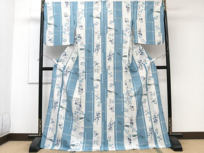 平和屋着物＊夏物　撫松庵　小紋・浴衣兼用　セオアルファ　草花文　トンボ　ロング丈　洗える着物　CABJ4362xi