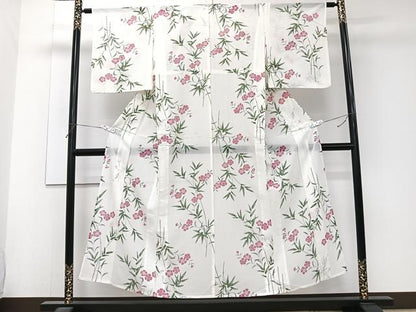 平和屋着物＊夏物　小紋　絽　枝草花文　洗える着物　CABJ4364xi