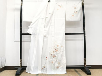 平和屋着物＊夏物　訪問着　絽　束ね橘文　銀彩　洗える着物　CABJ4368xi