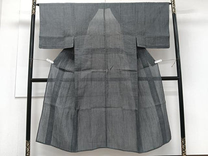 平和屋着物＊夏物　男性　本場小千谷縮　墨色　麻　逸品　CABJ4374xi