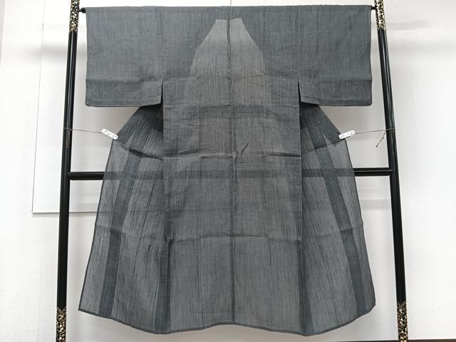 平和屋着物＊夏物　男性　本場小千谷縮　墨色　麻　逸品　CABJ4374xi