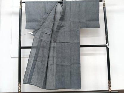 平和屋着物＊夏物　男性　本場小千谷縮　墨色　麻　逸品　CABJ4374xi