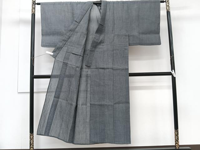 平和屋着物＊夏物　男性　本場小千谷縮　墨色　麻　逸品　CABJ4374xi