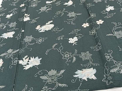 平和屋着物＊夏物　小紋　絽　型染め　草花文　正絹　逸品　CABJ4381xi