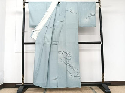 平和屋着物＊夏物　訪問着　絽　駒刺繍　抽象文　銀彩　正絹　逸品　CABJ4383xi