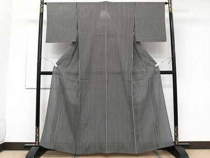 平和屋着物＊夏物　小紋　絽　縞　黒地　正絹　逸品　CABJ4388xi