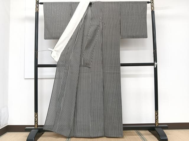 平和屋着物＊夏物　小紋　絽　縞　黒地　正絹　逸品　CABJ4388xi