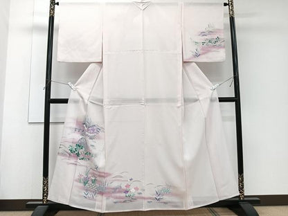 平和屋着物＊夏物　訪問着　絽　籬流水風景文　銀彩　正絹　逸品　CABJ4389xi