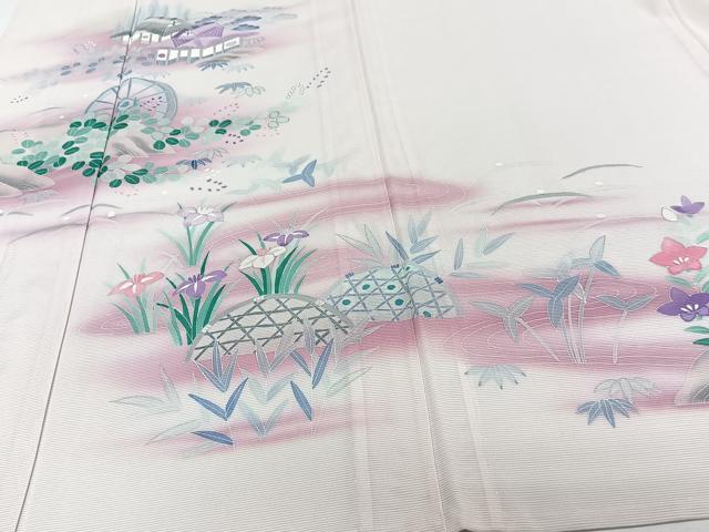 平和屋着物＊夏物　訪問着　絽　籬流水風景文　銀彩　正絹　逸品　CABJ4389xi